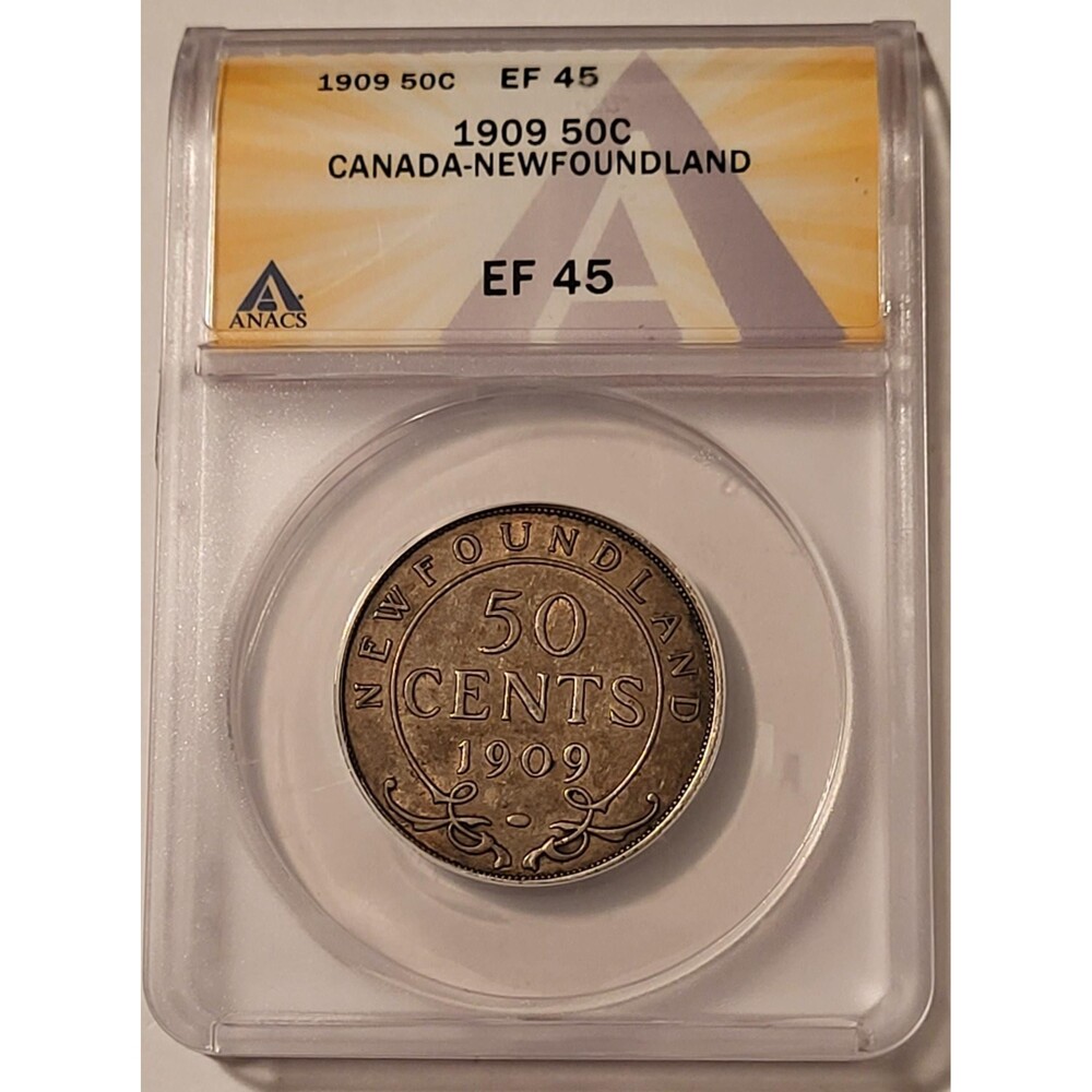 Canada Newfoundland Edward VII 1909 Silver 50 Cents XF45 ANACS Toned